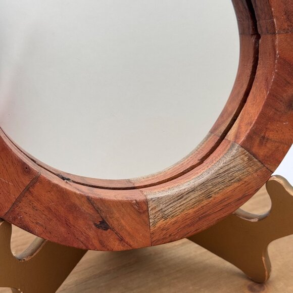 Minimalist Round Mirror, Wooden Vanity Mirror, Rustic Circle Mirror Bedroom Entr - Picture 4 of 10